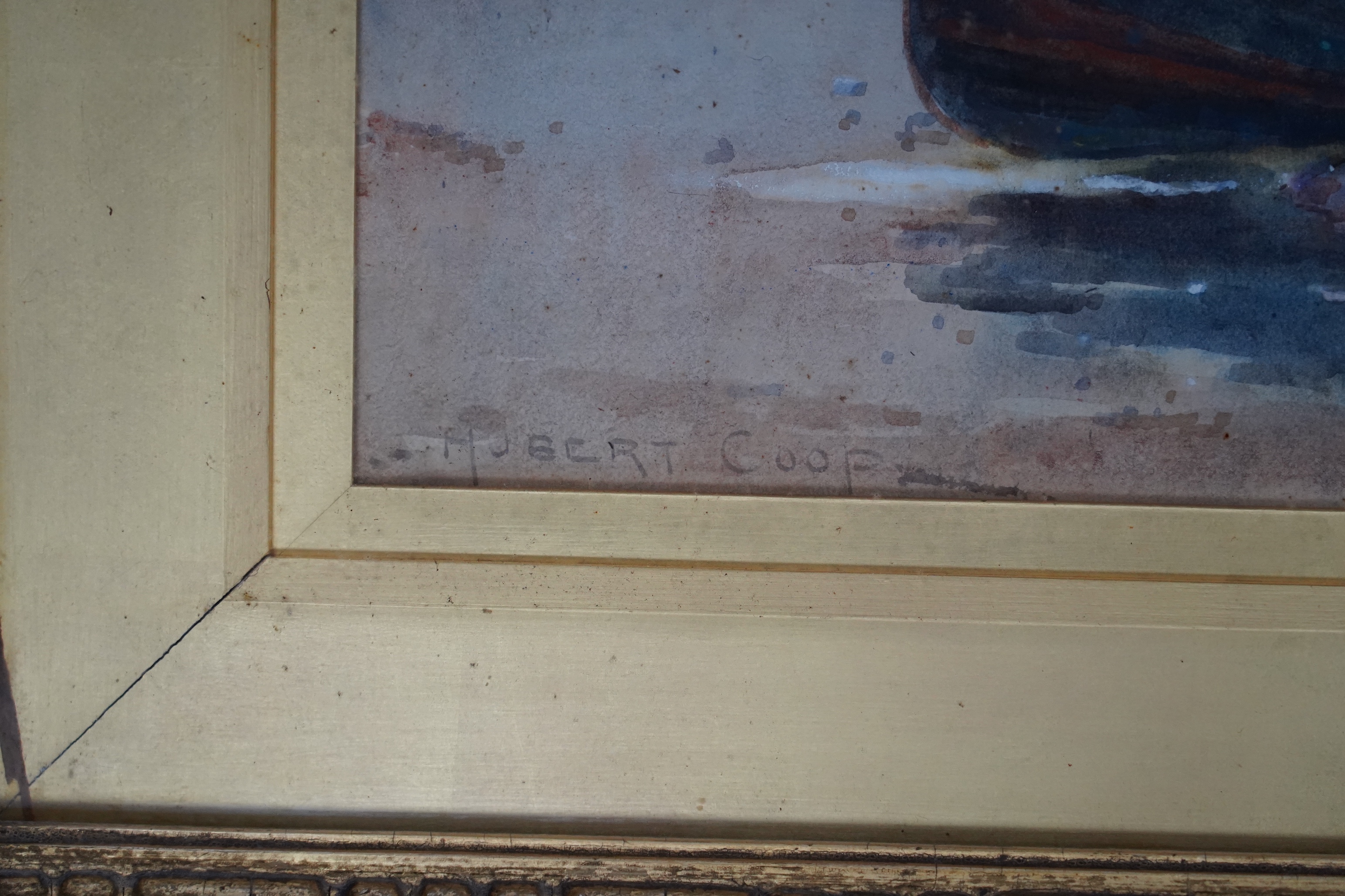 Hubert Coop (1872-1953), watercolour, ‘Bringing in The Catch’, signed, 36 x 55cm, ornate gilt framed